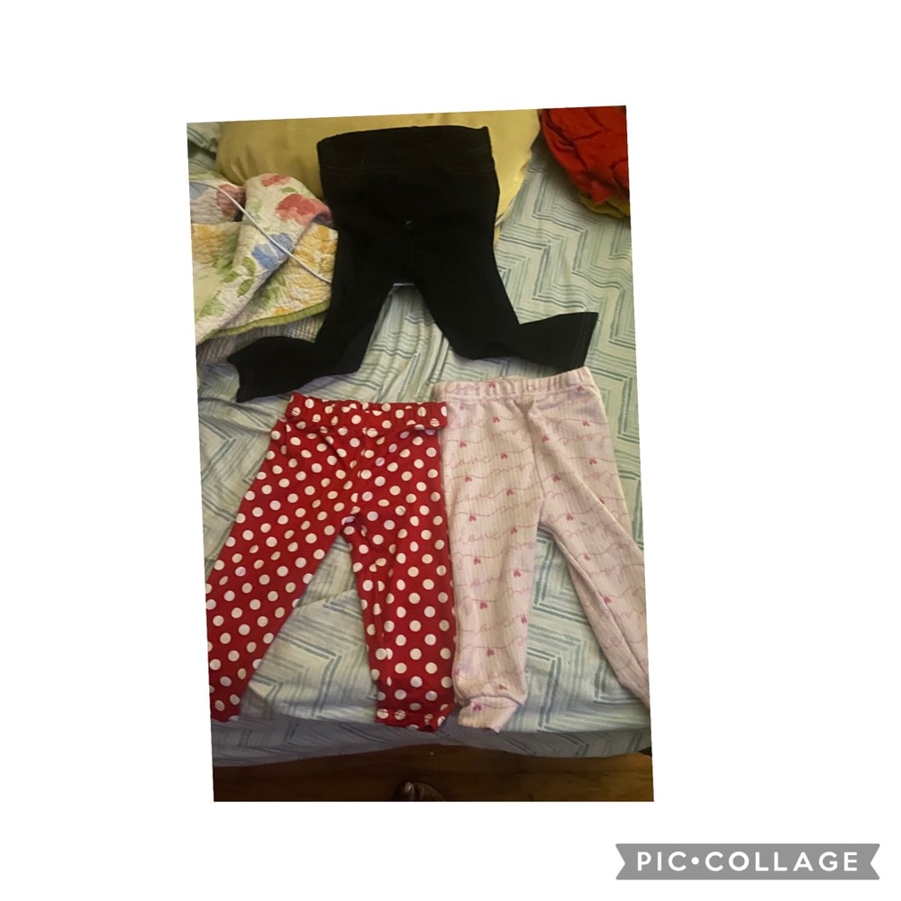 Set of Three Baby Leggings - Black, Red Polka Dot, Pink